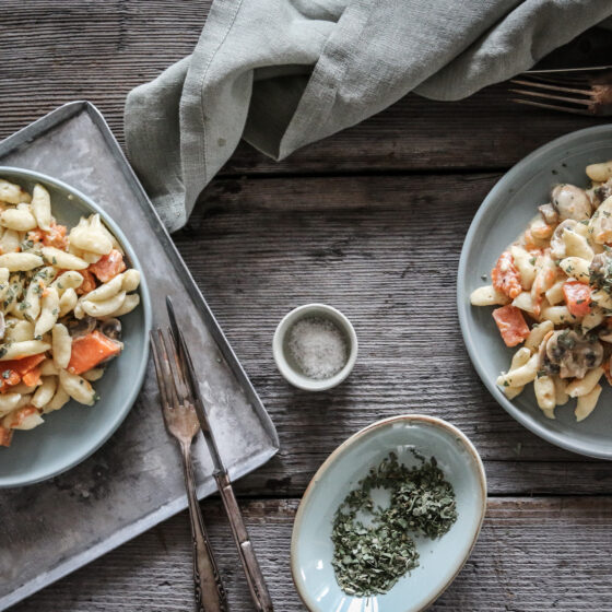 Spätzli mit Kürbis und Champignons Rezept