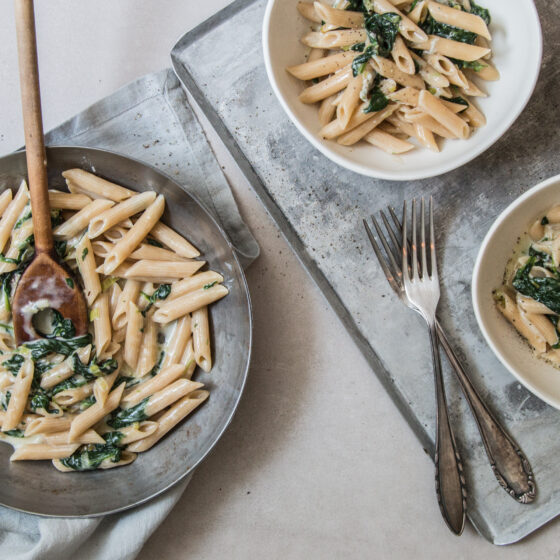 Penne mit Gorgonzola Sauce und Spinat Rezept