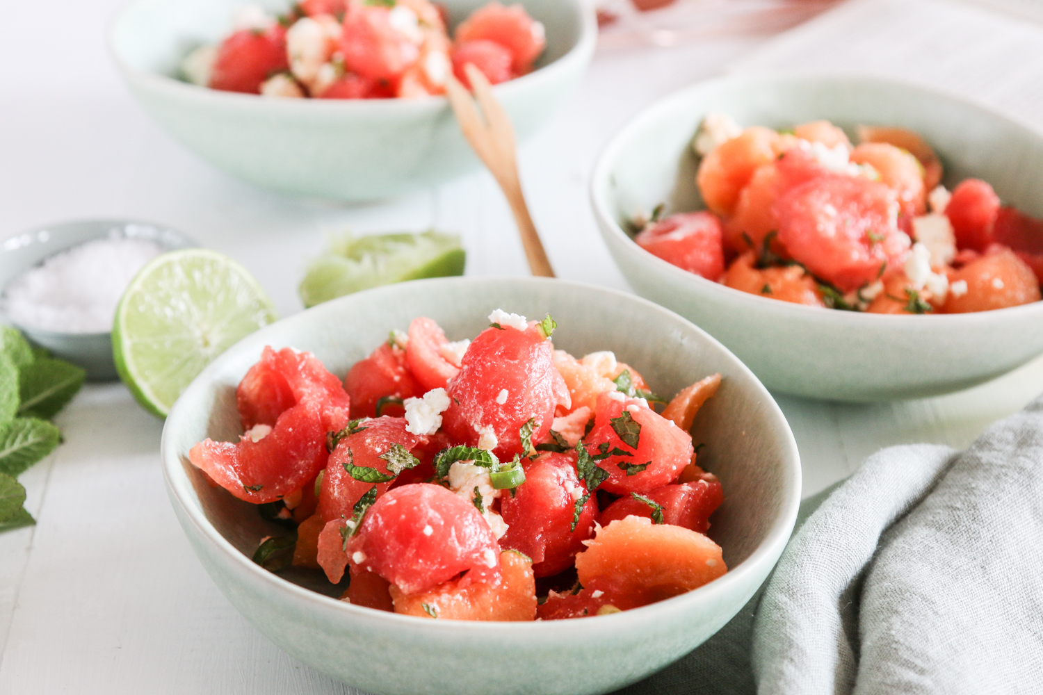 Salat mit Wassermelone und Honigmelone Rezept