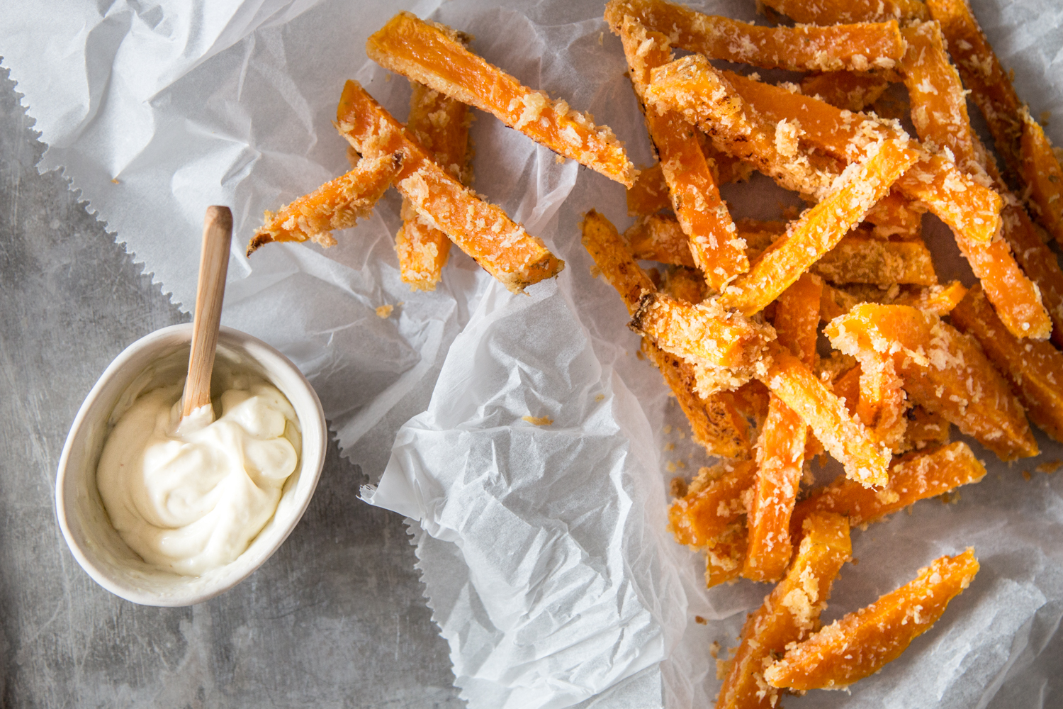Kürbispommes mit Wasabi Mayo Rezept