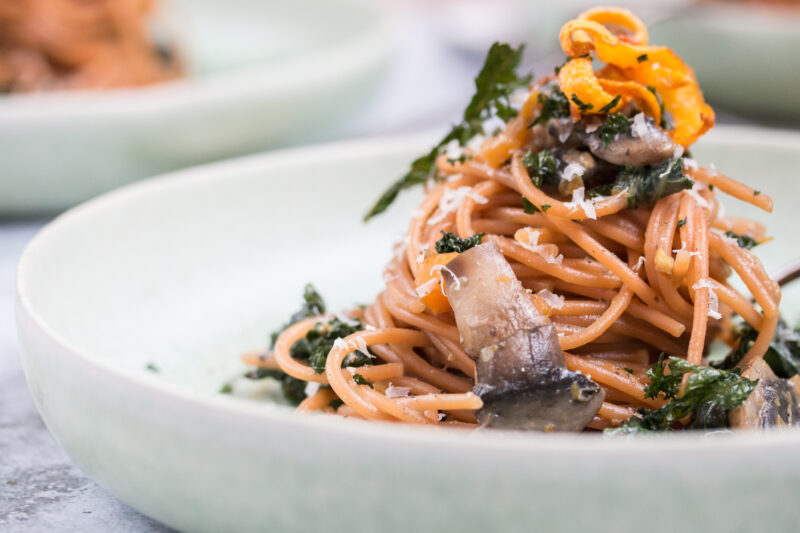 Spaghetti Rezept mit Federkohl und Kürbis